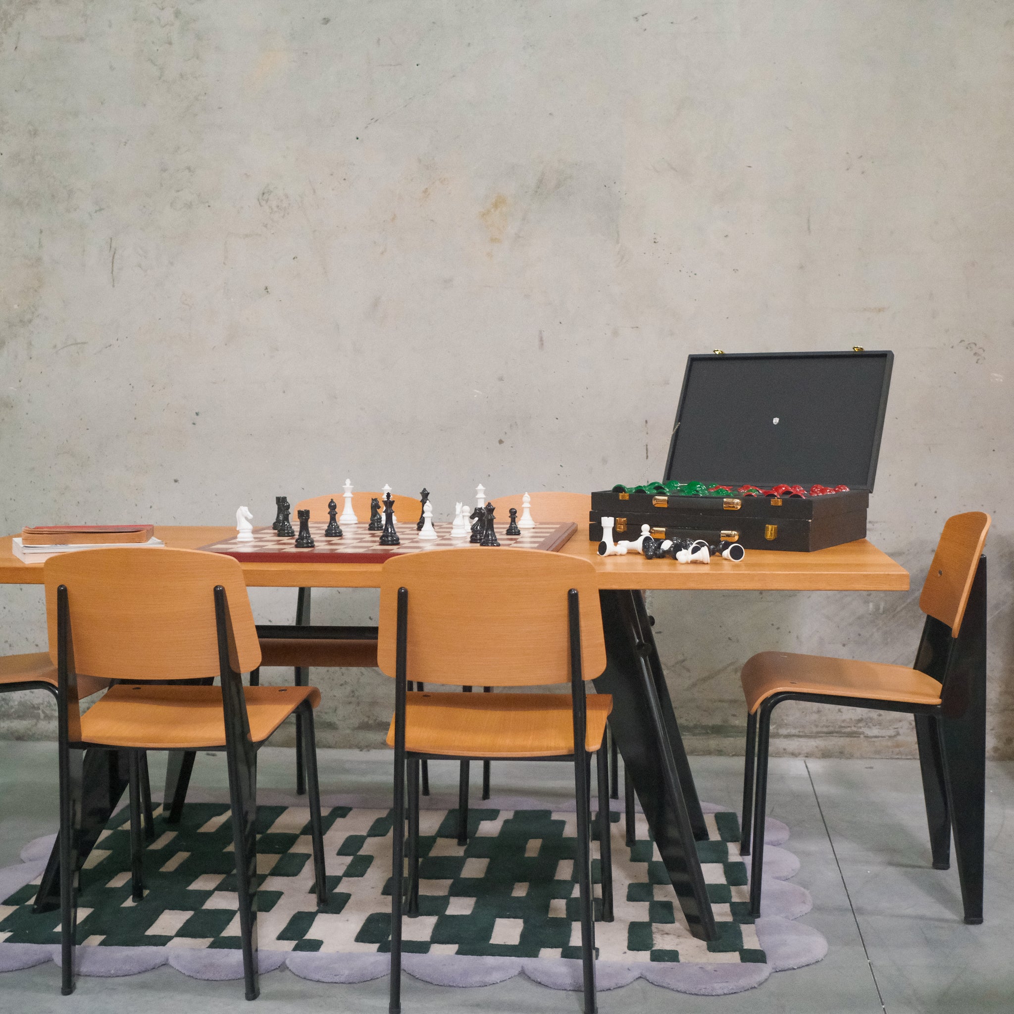 Vitra Dining table and chair set by Jean Prouvé