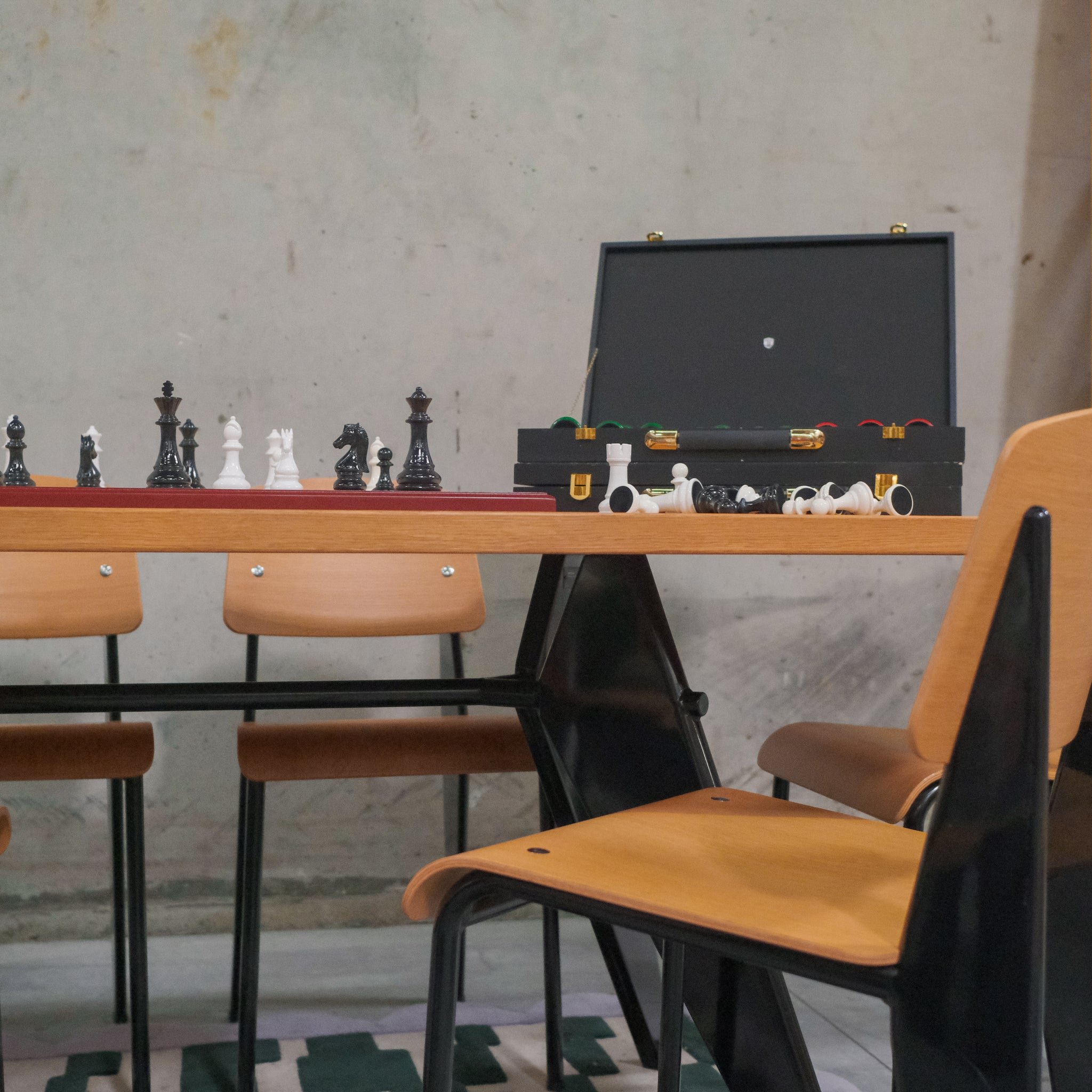 Vitra Dining table and chair set by Jean Prouvé